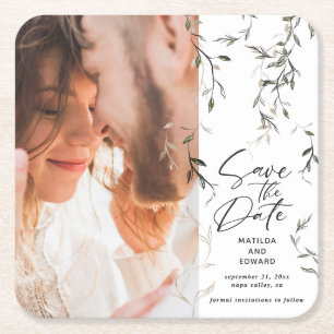 Dessous-de-verre Carré En Papier Feuillage botanique en feuilles croquées mariage m