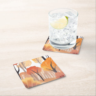 Dessous-de-verre Carré En Papier Feuillage d'automne forêt aquarelle feuilles