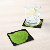 Dessous-de-verre Carré En Papier Feuille d'Aspen vert #11 (En situation)
