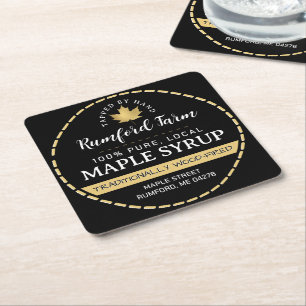 Dessous-de-verre Carré En Papier Feuille d'érable d'or sur le sirop d'érable noir B