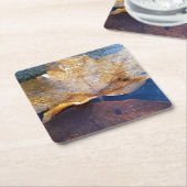 Dessous-de-verre Carré En Papier Feuille d'érable jaune congelée Automne Nature (Incliné)