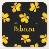 Dessous-de-verre Carré En Papier Feuille sec jaune nom personnalisé noir (Devant)