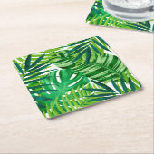 Dessous-de-verre Carré En Papier Feuille tropical vert (Incliné)