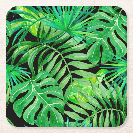 Dessous-de-verre Carré En Papier Feuilles d'aquarelle tropicale : Élégance transpar (Devant)