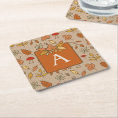 Dessous-de-verre Carré En Papier Feuilles d'automne Monogram Thanksgiving (Incliné)