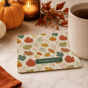 Dessous-de-verre Carré En Papier Feuilles d'automne personnalisées – Nom personnali