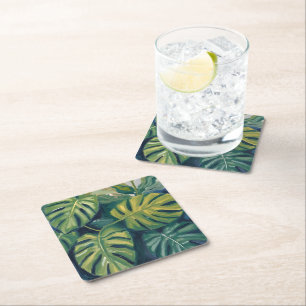Dessous-de-verre Carré En Papier Feuilles de Monstera Aquarelle Botanique