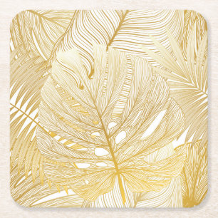 Dessous-de-verre Carré En Papier Feuilles de palmiers tropicaux : motif vintage.