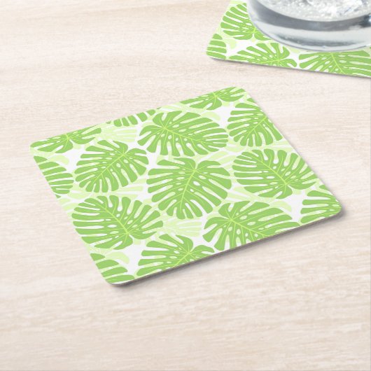 Dessous-de-verre Carré En Papier Feuilles De Plante Tropical - Monstera Motif (Incliné)