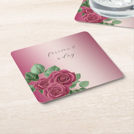 Dessous-de-verre Carré En Papier Feuilles Mariages Rose (Incliné)