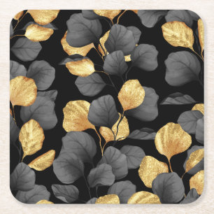 Dessous-de-verre Carré En Papier Feuilles noirs et or. Motif