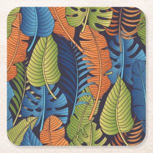 Dessous-de-verre Carré En Papier Feuilles tropicaux, motif sans couture fleurie.