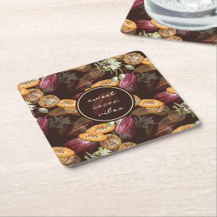Dessous-de-verre Carré En Papier Fèves et fleurs de cacao, Motif de chocolat