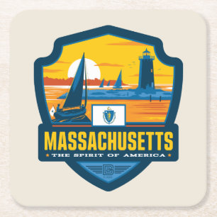 Dessous-de-verre Carré En Papier Fierté d'État Massachusetts