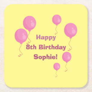 Dessous-de-verre Carré En Papier Fille anniversaire papier jaune et rose ballon Coa