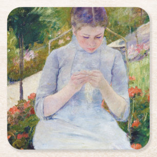 Dessous-de-verre Carré En Papier Fille dans le jardin, Mary Cassatt