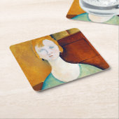 Dessous-de-verre Carré En Papier Fille dans une blouse verte, Modigliani (Incliné)
