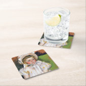 Dessous-de-verre Carré En Papier Fille dans une Bonnet Blanche, Mary Cassatt (En situation)