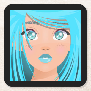 DESSOUS-DE-VERRE CARRÉ EN PAPIER FILLE DE DESSIN ANIMÉ ANIME