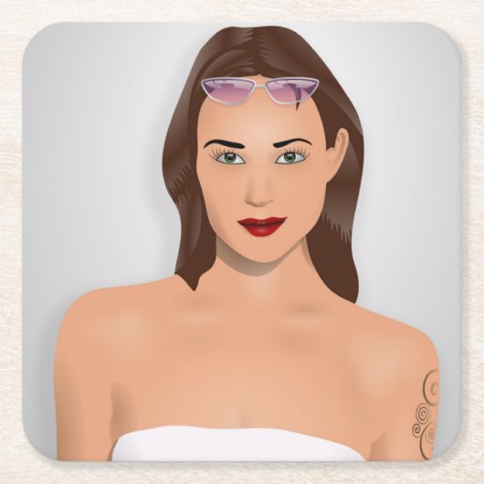 DESSOUS-DE-VERRE CARRÉ EN PAPIER FILLE D'ÉTÉ (Devant)