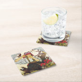 Dessous-de-verre Carré En Papier Fille et géranium, Mucha (En situation)