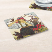 Dessous-de-verre Carré En Papier Fille et géranium, Mucha (Incliné)