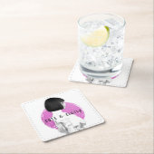 Dessous-de-verre Carré En Papier Fille mignonne et classe rose et noir (En situation)