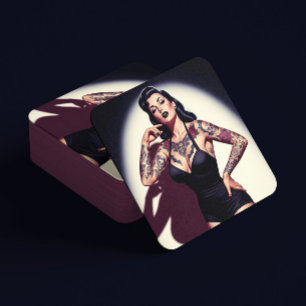 Dessous-de-verre Carré En Papier Fille rétro tatouée