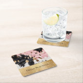 Dessous-de-verre Carré En Papier Fille Rose Noir Étincelle Fille Cowhide (En situation)