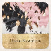 Dessous-de-verre Carré En Papier Fille Rose Noir Étincelle Fille Cowhide (Devant)