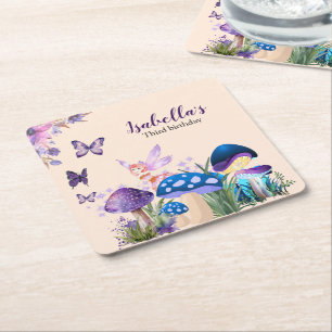 Dessous-de-verre Carré En Papier Filles Fée Champignon Papillon Anniversaire Violet