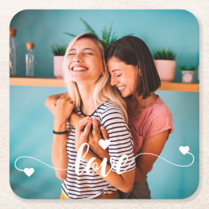 Dessous-de-verre Carré En Papier Filles White Love Script Avec Coeur Valentine