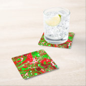 Dessous-de-verre Carré En Papier Fils de Noël rouges et verts (En situation)