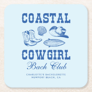 Dessous-de-verre Carré En Papier Fin de semaine de bachelorette Coastal Cowgirl