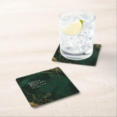 Dessous-de-verre Carré En Papier Fine Lines Gold Abstrait Mariage V1 Emerald ID867 (En situation)
