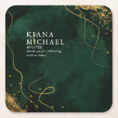 Dessous-de-verre Carré En Papier Fine Lines Gold Abstrait Mariage V1 Emerald ID867 (Devant)