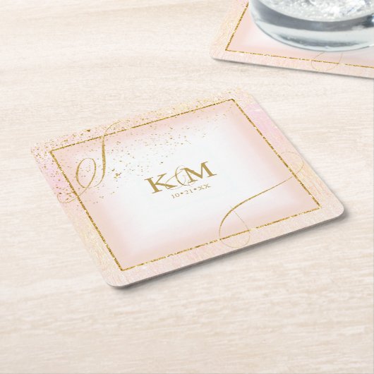 Dessous-de-verre Carré En Papier Fine Lines Gold Abstrait Mariage V3 Blush ID867 (Incliné)