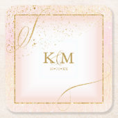 Dessous-de-verre Carré En Papier Fine Lines Gold Abstrait Mariage V3 Blush ID867 (Devant)