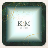 Dessous-de-verre Carré En Papier Fine Lines Gold Abstrait Mariage V3 Emerald ID867 (Devant)