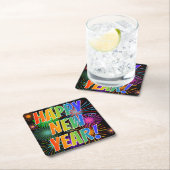 Dessous-de-verre Carré En Papier Fireworks + Rainbow Spectrum "HEUREUX NOUVEL AN !" (En situation)