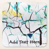 Dessous-de-verre Carré En Papier Fissures Abstraites en vert, jaune et bleu (Devant)