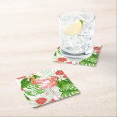 Dessous-de-verre Carré En Papier Flamant rose (En situation)