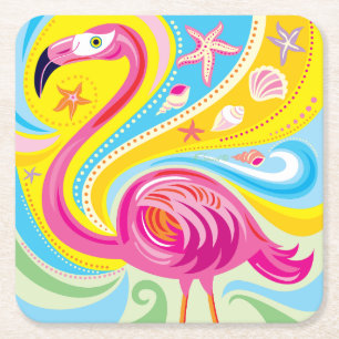 Dessous-de-verre Carré En Papier Flamant rose avec étoile de mer
