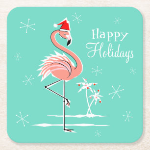Dessous-de-verre Carré En Papier Flamant rose de Noël Joyeux Joyeux dessous de verr