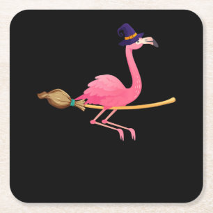Dessous-de-verre Carré En Papier Flamant rose   Drôle Flamant rose sorcière Hallowe