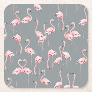 Dessous-de-verre Carré En Papier Flamant rose Grey : Vintage Motif sans couture.