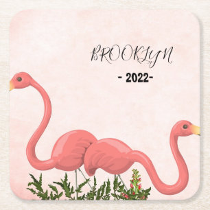 Dessous-de-verre Carré En Papier Flamant rose rose moderne