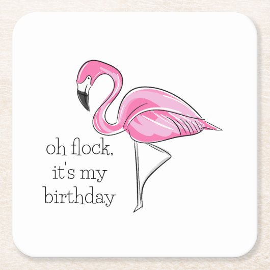 Dessous-de-verre Carré En Papier Flamant rose rose Oh Flock C'est mon Anniversaire  (Devant)