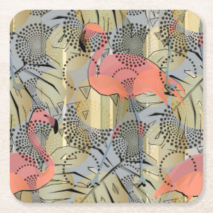 Dessous-de-verre Carré En Papier Flamants sur un fond abstrait.