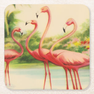 Dessous-de-verre Carré En Papier Flamants Vintage